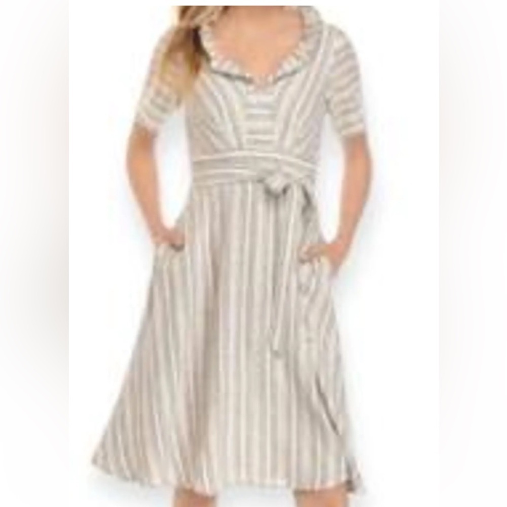 Chris McLaughlin Linen Blend Chic Beige Striped A-Line Dress 16
